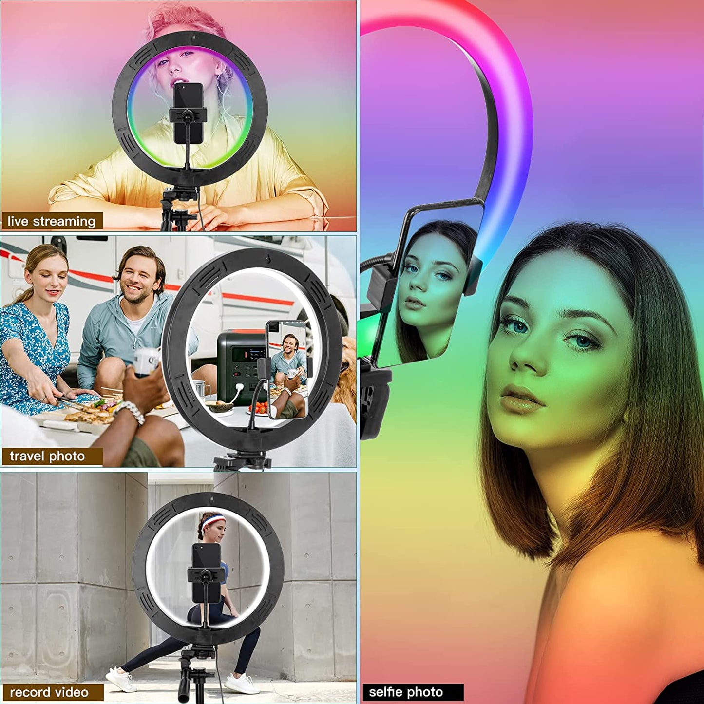 WUZHI 12'' RGB Ring Light with Tripod Stand and Phone Holder & 65'' Stand, Selfie Ring Light on Flash Shoe Mounts, 10 Dimming Levels,18 Color LED Ring Lights for Phone,Live Stream,Makeup,Youtube  WUZHI   