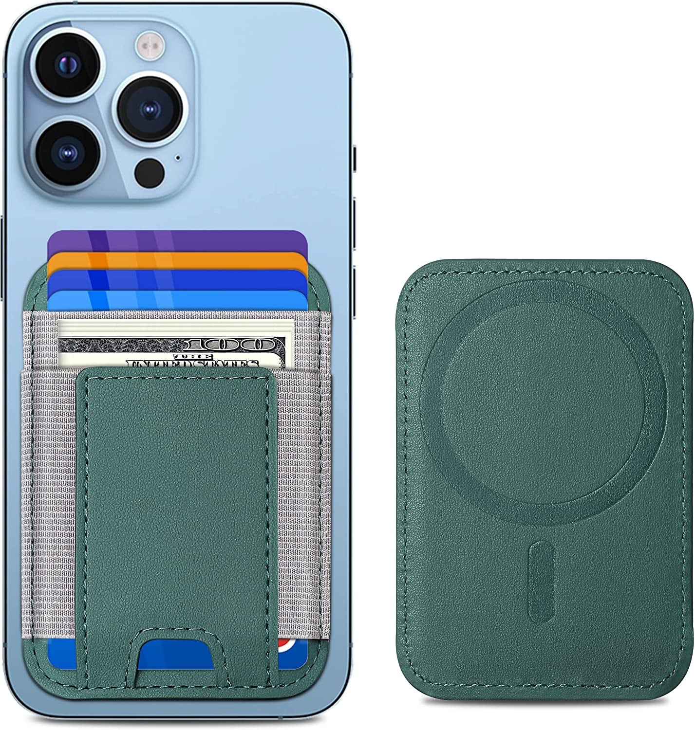 Upgraded Magnetic Wallet, Magsafe Wallet for Apple Iphone 14/13/12 Series, Leather Wallet for Magsafe, Magnetic Phone Wallet for Iphone 14 Pro Max/14 Pro/14/14 Plus/13/12 Series, Hold 7 Cards, Black  ExtreLife Green  