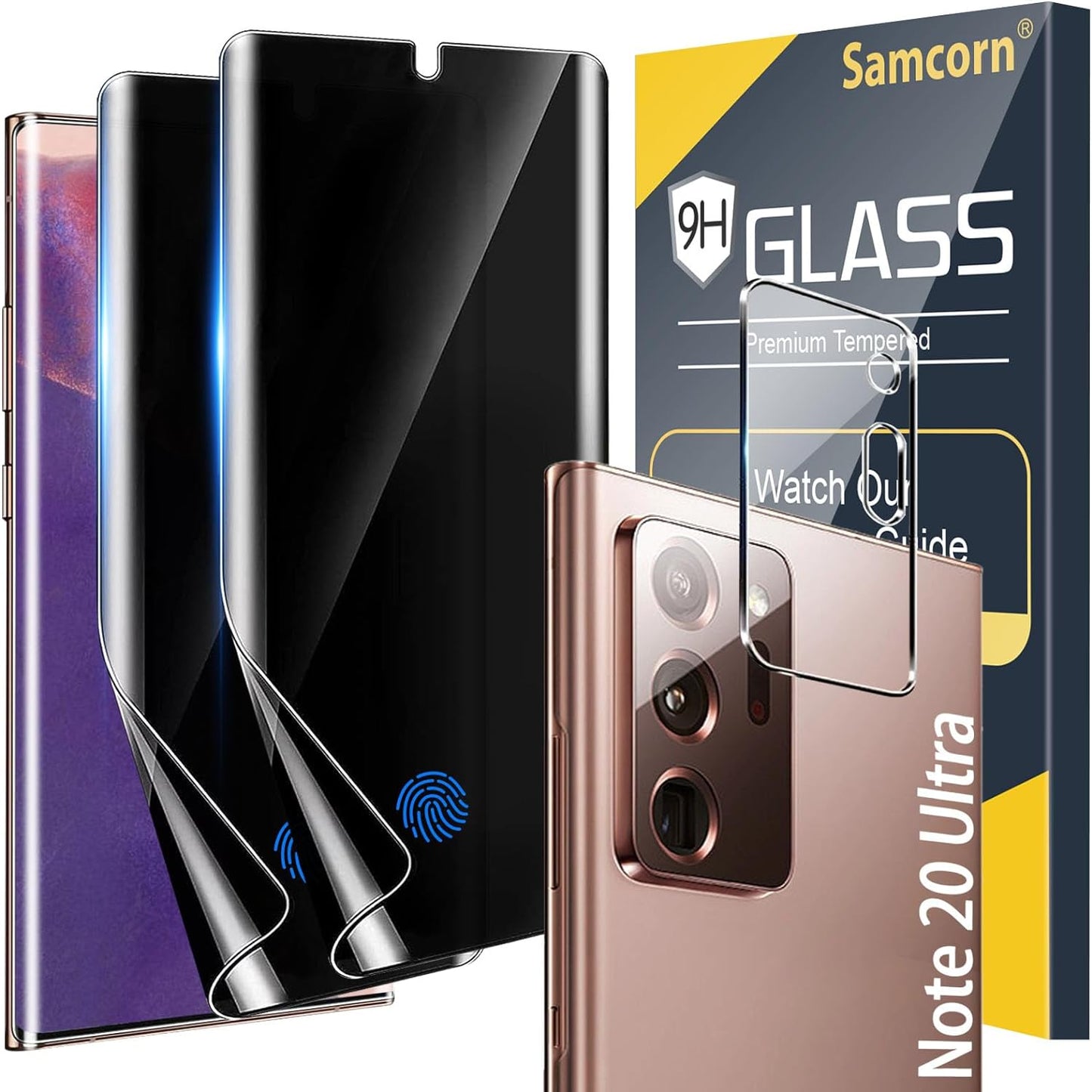 [2+1 Pack] for Google Pixel 6 Pro Privacy Screen Protector, Fingerprint Unlock, 3D Curved, HD Clear Anti-Spy Film for Google Pixel 6 Pro 5G Tempered Glass Camera Screen Protector  Samcorn Note 20 Ultra Privacy-1013  