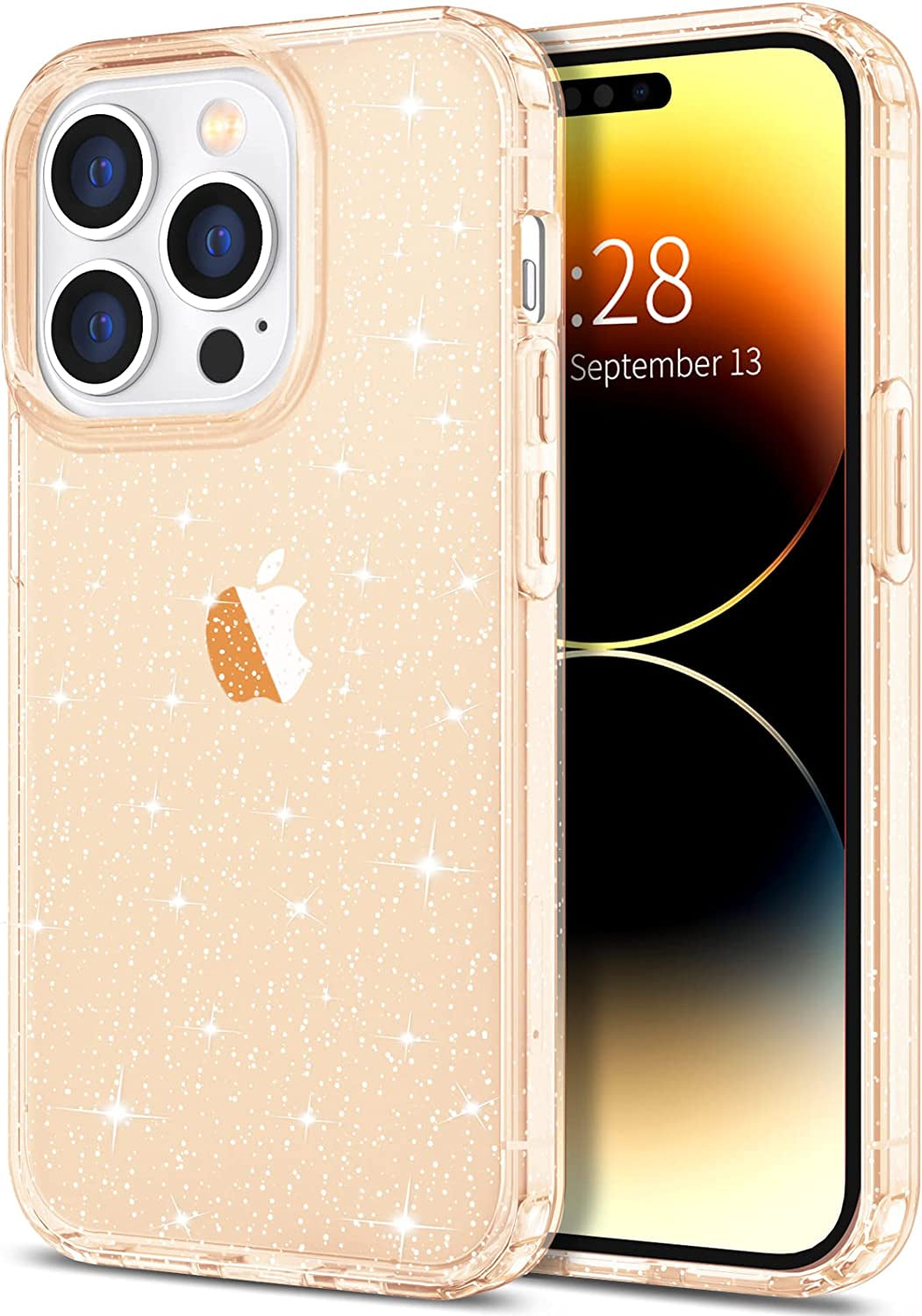 Hython Case for Iphone 14 Pro Max Case Glitter, Cute Sparkly Clear Glitter Shiny Bling Sparkle Cover, Anti-Scratch Soft TPU Slim Fit Shockproof Protective Phone Cases for Women Girls, Black Glitter  Hython Rose Gold Glitter  