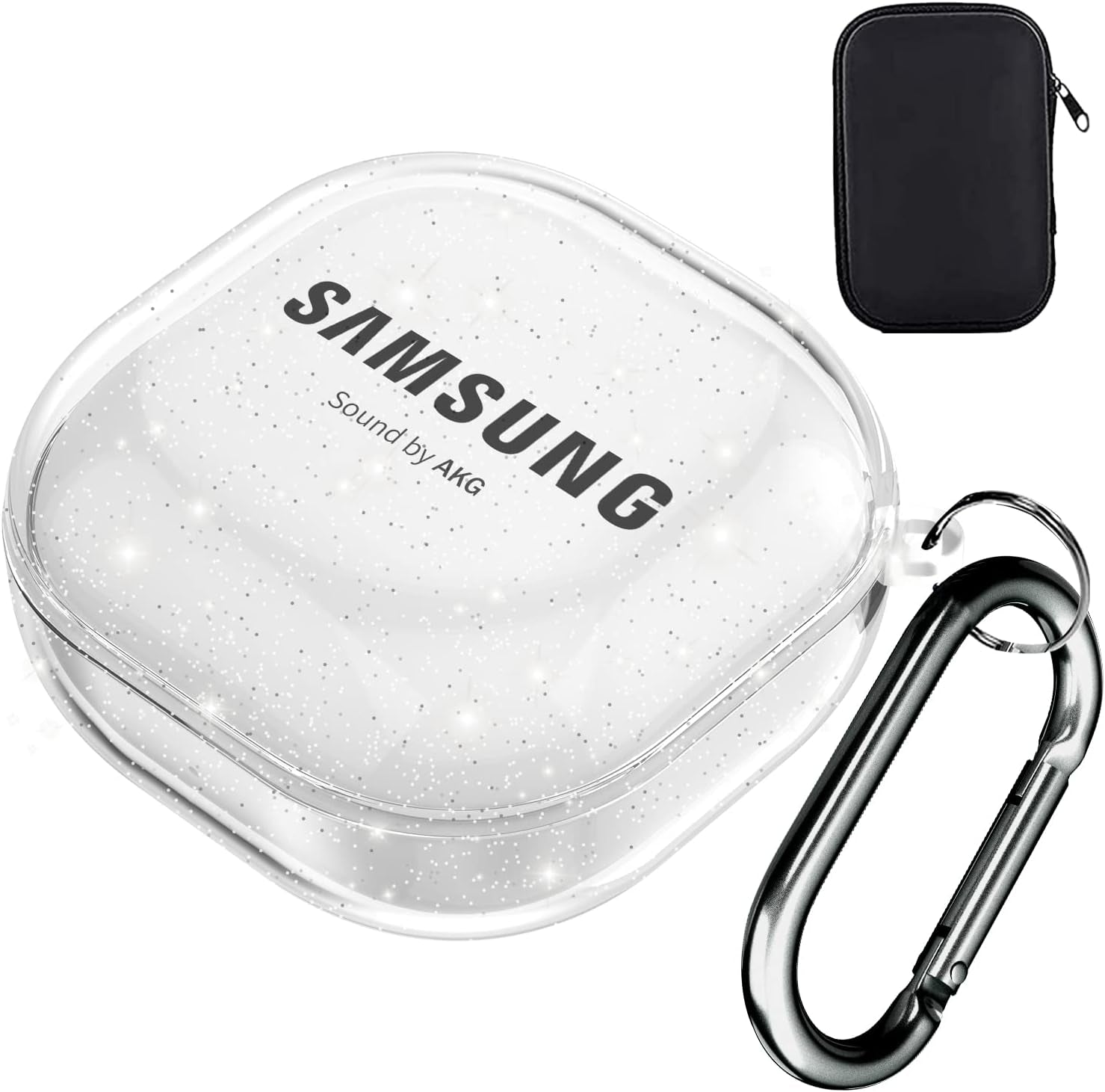 AIIKO Compatible Galaxy Buds 2 Pro Case 2022/Galaxy Buds 2/Pro Case 2021 /Galaxy Buds Live Case 2020 Clear Soft TPU Shockproof Case Protective Cover for Samsung Earbuds with Keychain - Clear Black  AIIKO Glitter Clear m 