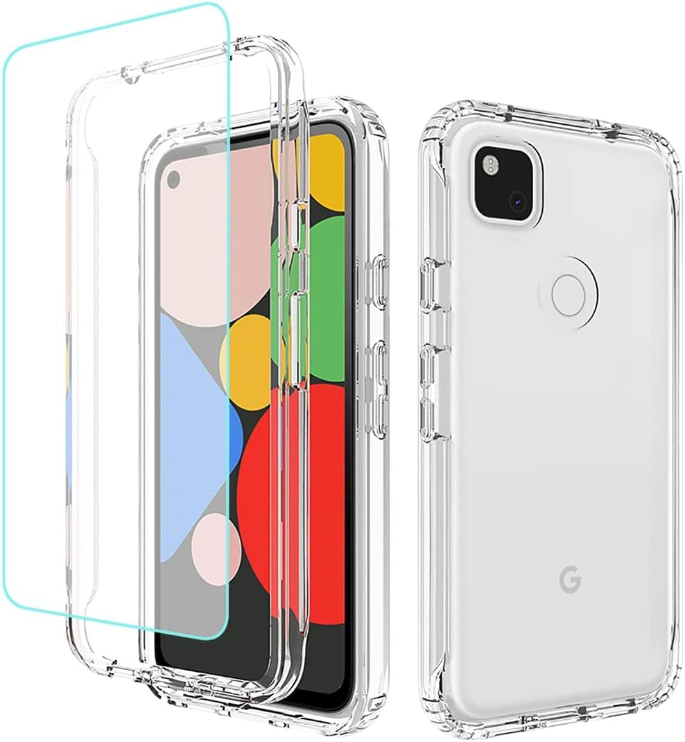 Tothedu Phone Case for Google Pixel 4A (Not Fit 4A 5G) G025J Case with Tempered-Glass Screen Protector, Clear Full Body Protective Hard PC Shell TPU Bumper Cover Cases for Google Pixel 4A (Clear)  Tothedu   