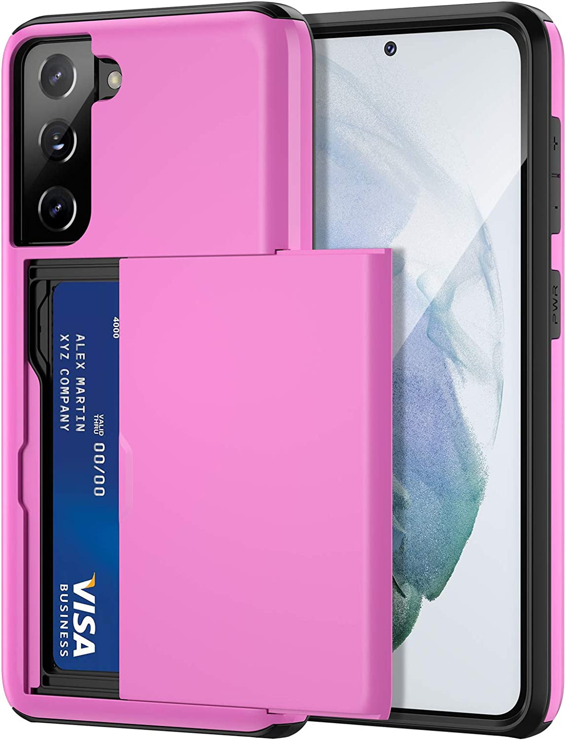 Jiunai for Samsung S21 Case, Galaxy S21 Case Credit Card Ids Cash Holder Shell Wallet Case Slide Cover Dual Layer Hard PC Soft TPU Rubber Cover Phone Case for Samsung Galaxy S21 5G 6.2'' 2021 Navy  Jiunai Pink  