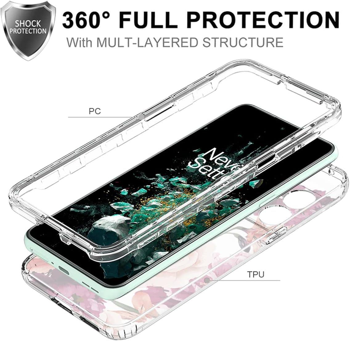 Ueokeird Case for Oneplus 10T 5G/Oneplus Ace Pro Case, CPH2415 Case with Tempered-Glass Screen Protector, Clear Floral Pattern Full Body Protective Phone Cover Cases for Oneplus 10T 5G (Purple Flower)  Ueokeird   