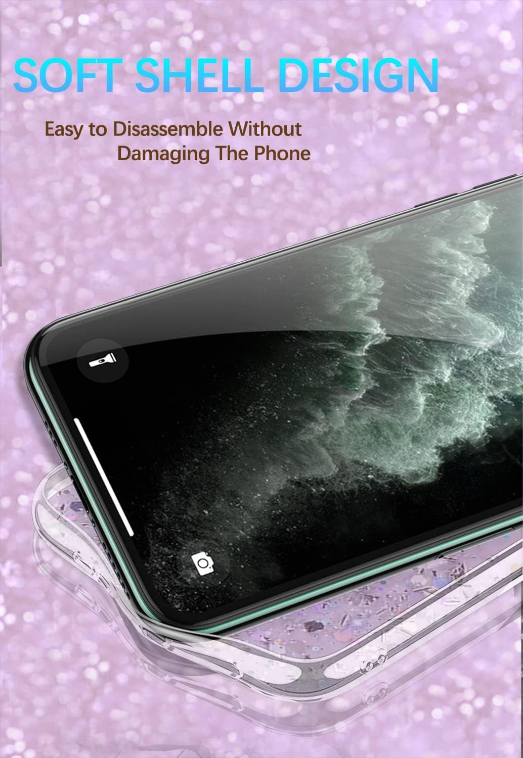 Compatible with Oneplus 11 Case Glitter Clear Green, Oneplus 11 Phone Case Silicone Transparent Soft TPU Women Girls Shockproof Protective Slim Cover (Purple)  Wousunly   