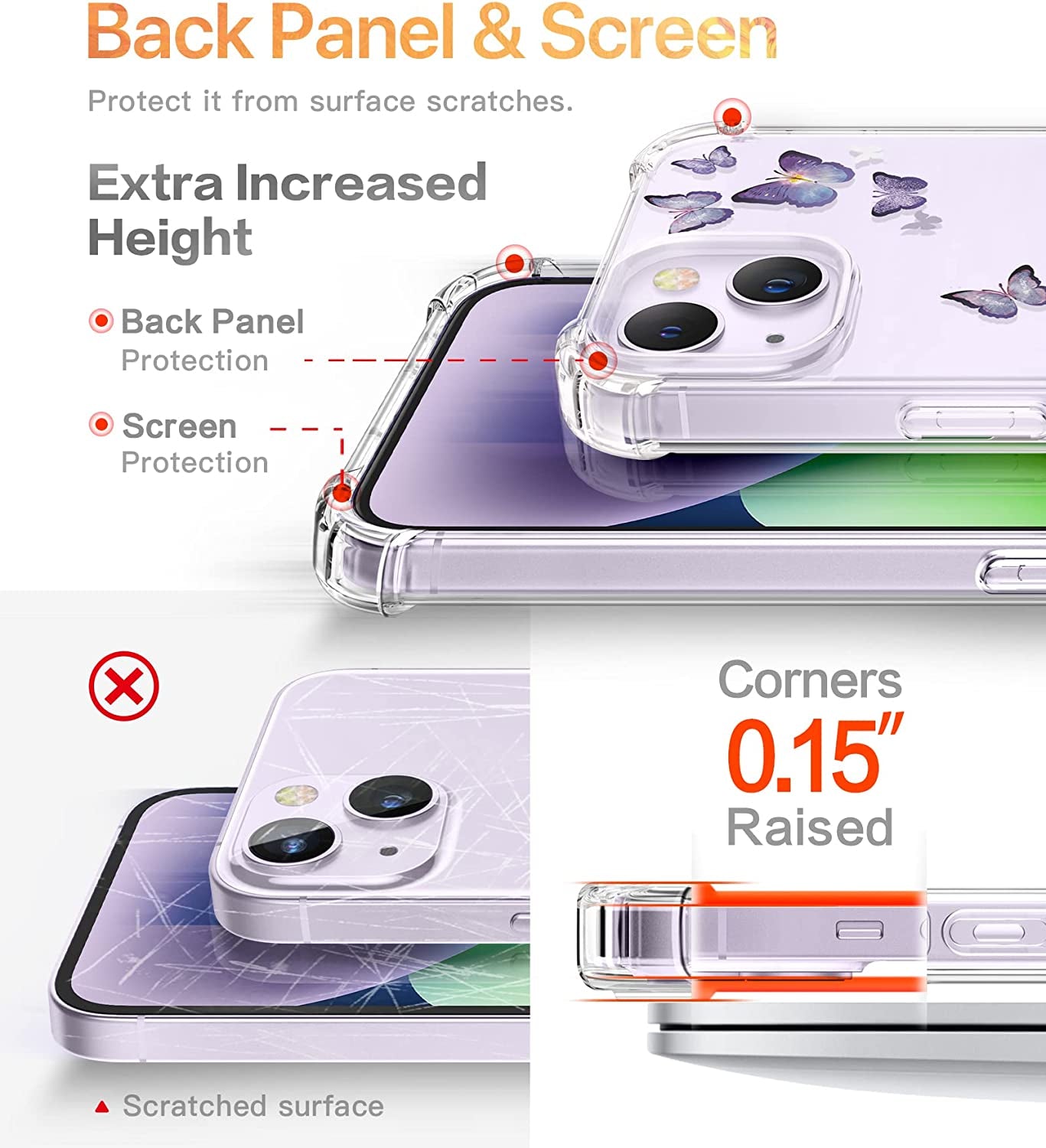 GVIEWIN Compatible with Iphone 14 Case with Screen Protector+Camera Lens Protector, Soft Shockproof Clear Floral Phone Protective Cover for Women, Flower Pattern Design 6.1"(Alluring Butterfly/Purple)  GVIEWIN   