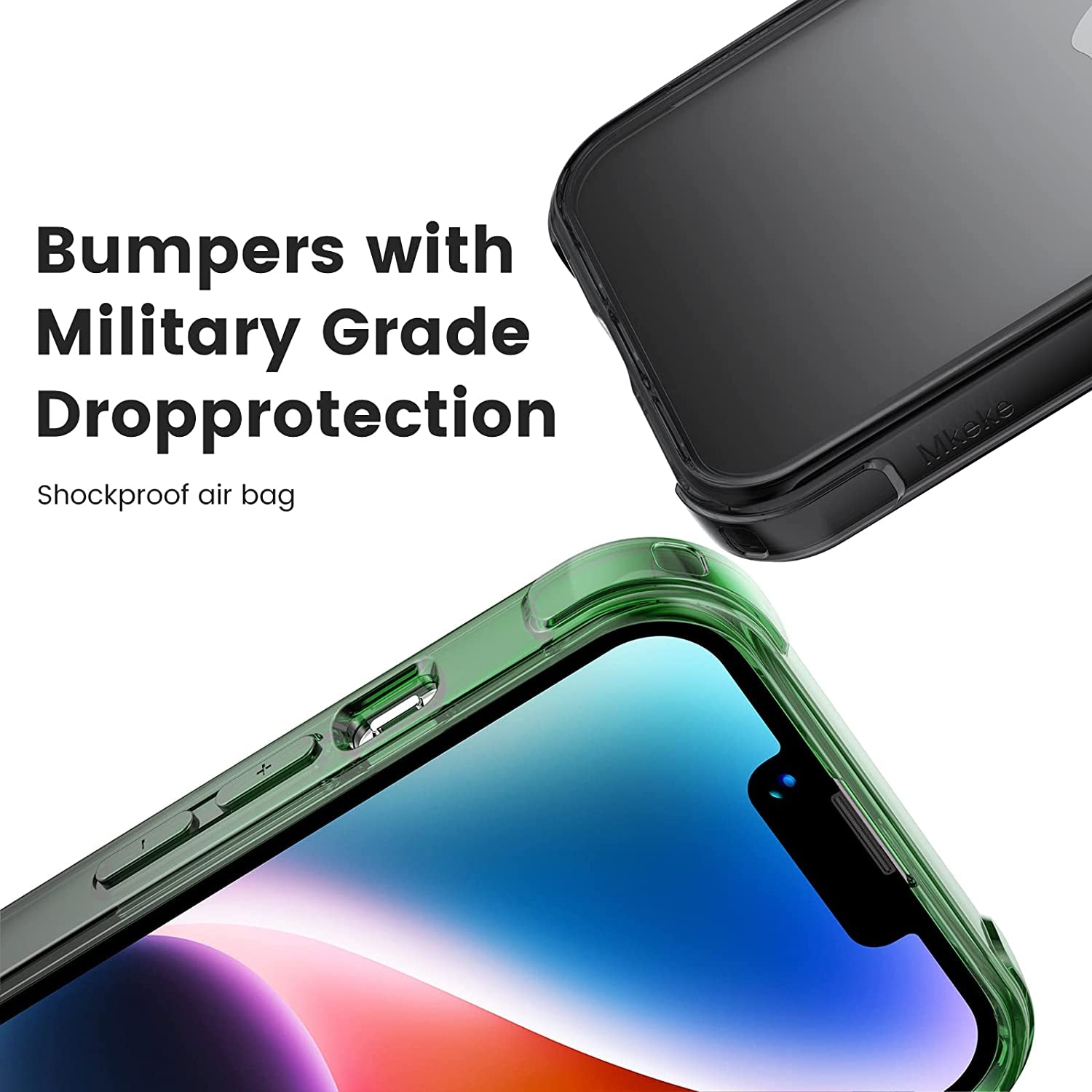 Mkeke for Iphone 14 Case for Iphone 13 Case Clear, Transparent Shockproof Bumpers Phone Cases Gradient Black-Green  Shenzhen Make Technology Company Limited   