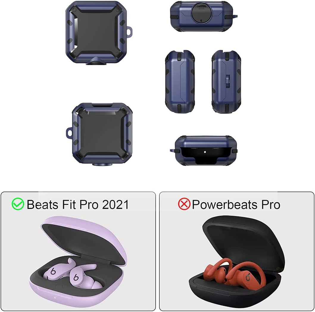 For Beats Fit Pro 2021 Case Cover with Lock, Protective Case for Men Military Hard Rugged Shockproof Cover with Keychain and Lanyard (Blue)  Yuefei Huang   