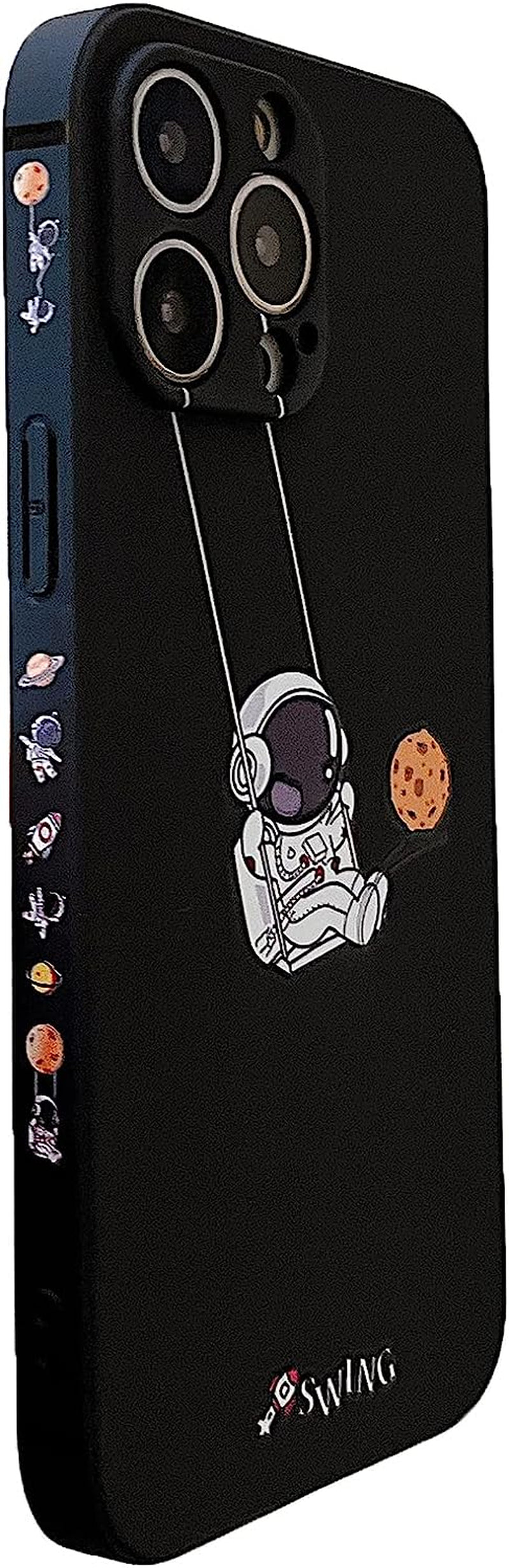 Yonds Queen for Iphone 13 Mini Cute Case, Cool Cartoon Swing Astronaut Planet Moon Design Stylish Soft TPU Bumper Shockproof Anti-Slip Protector Case (Iphone 13 Mini, Black Planet)  Yonds Queen   
