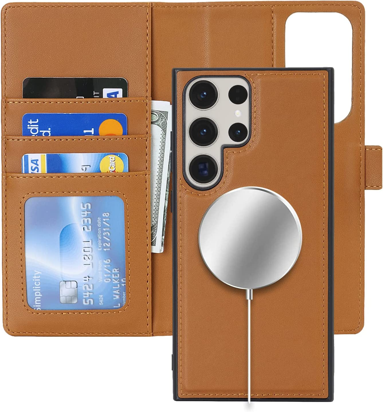 Ｈａｖａｙａ Samsung Galaxy S23 Ultra Case Wallet Magsafe Compatible,Samsung Galaxy S23 Ultra Wallet Case with Card Holder，Magnetic Detachable Flip Cover for Women Men Mujer-Black  Ｈａｖａｙａ Magsafe-Brown Samsung Galaxy S23Ultra 