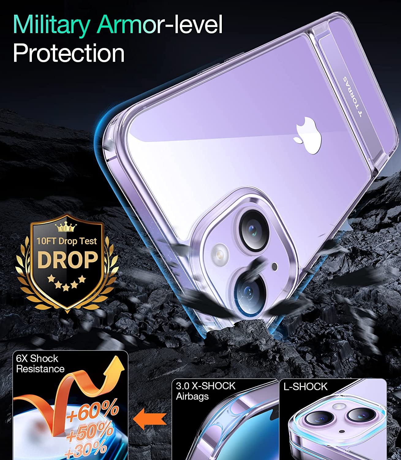 TORRAS Moonclimber for Iphone 14 plus Case, [3 Stand Ways][Non-Yellowing] Military Grade Shockproof Protective Slim Hard Clear Phone Case with Stand 6.7'' 2022, Purple  TORRAS   