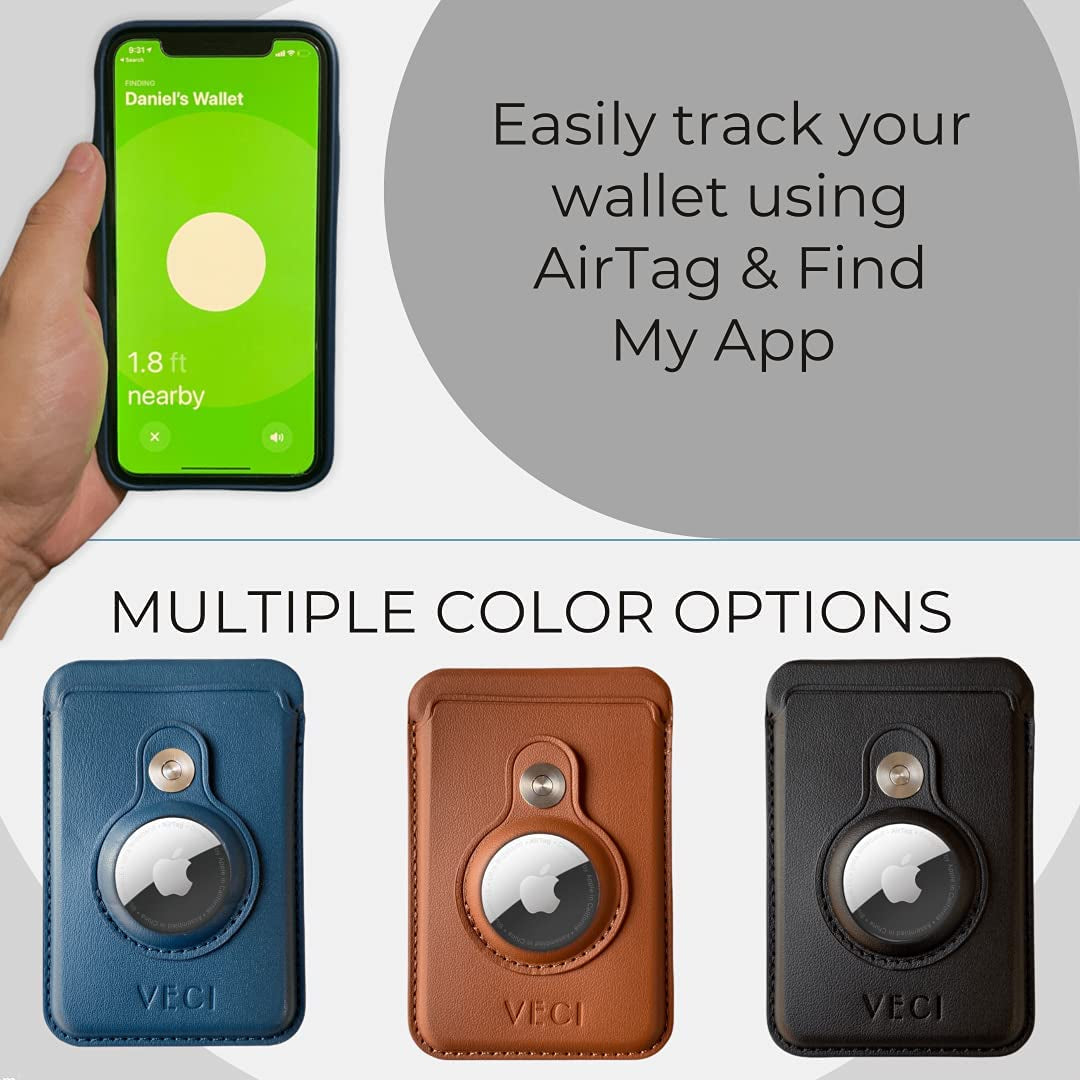 VECI Magsafe Compatible Wallet with Airtag Pocket - Wallet/Card Case Compatible with Magsafe Devices - Iphone 13 Pro Max/13 Pro/13/13 Mini, Iphone 12/12 Pro/12 Max/12 Mini (PU Leather, Blue)  VECI   
