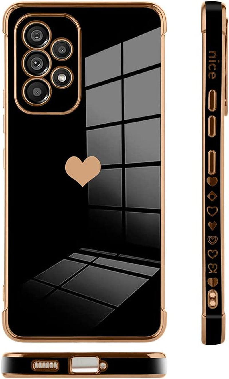 Bonoma Compatible with Samsung Galaxy A53 5G Case Love Heart Plating Electroplate Luxury Elegant Case Camera Protector Soft TPU Shockproof Protective Back Cover Galaxy A53 5G Case -Black  Bonoma   