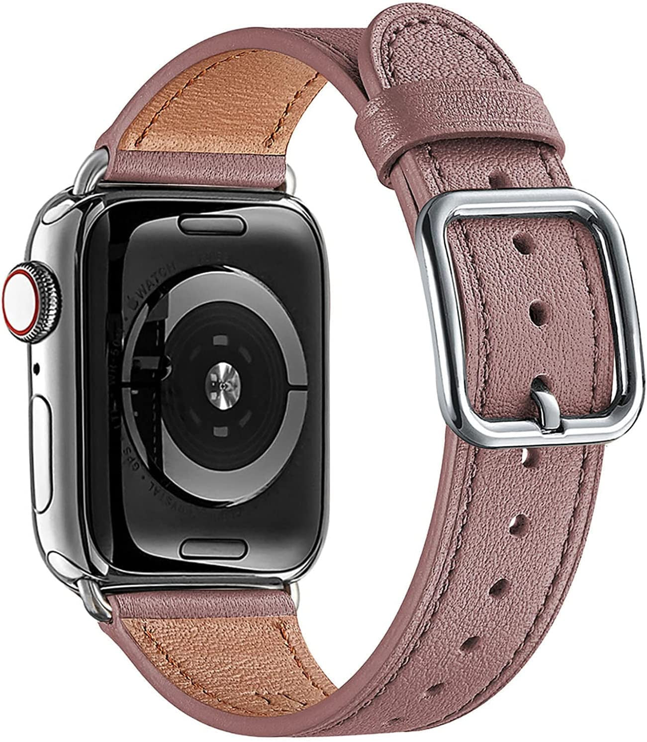 MNBVCXZ Compatible with Apple Watch Band 38Mm 40Mm 41Mm 42Mm 44Mm 45Mm 49Mm Women Men Girls Boys Genuine Leather Replacement Strap for Iwatch Series 8 7 6 5 4 3 2 1 Iwatch Ultra SE (Pink Sand/Rose Gold)  MNBVCXZ-US Lavender/Silver 42mm 44mm 45mm 49mm 