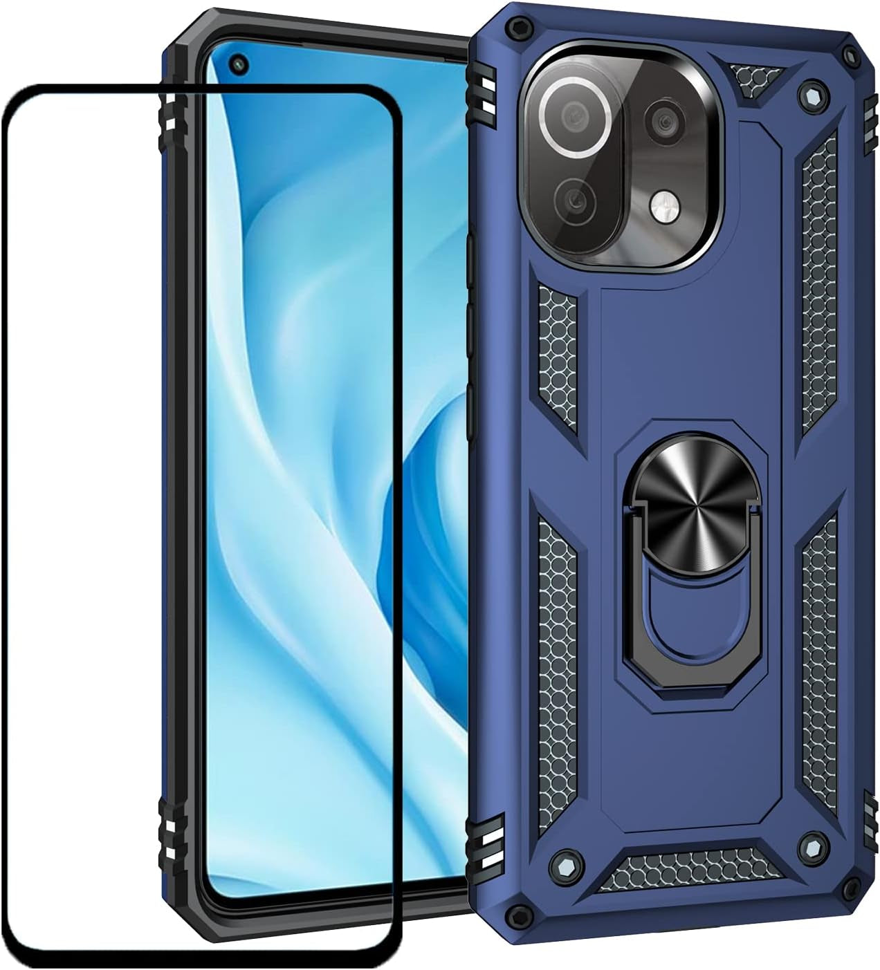 For Xiaomi Mi 11 Lite Case with Screen Protctor,Mi 11 Lite 5G Phone Case,Military-Grade Protective Dual Layer Heavy Duty with Kickstand Car Mout Magnetic Cover for Xiaomi Mi 11 Lite(Mi11 Lite, Black)  Generic Blue Mi11 Lite 