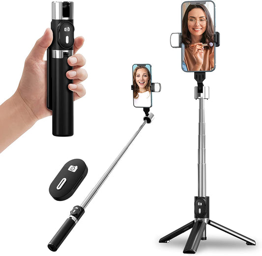 LONJADE Selfie Stick Tripod-43 Inch Extendable Selfie Stick Phone Tripod Stand with Upgraded 5.2 Wireless Remote Travel Holder Compatible with Iphone Samsung Cell Phone Video Recording (Black)  LONJADE   