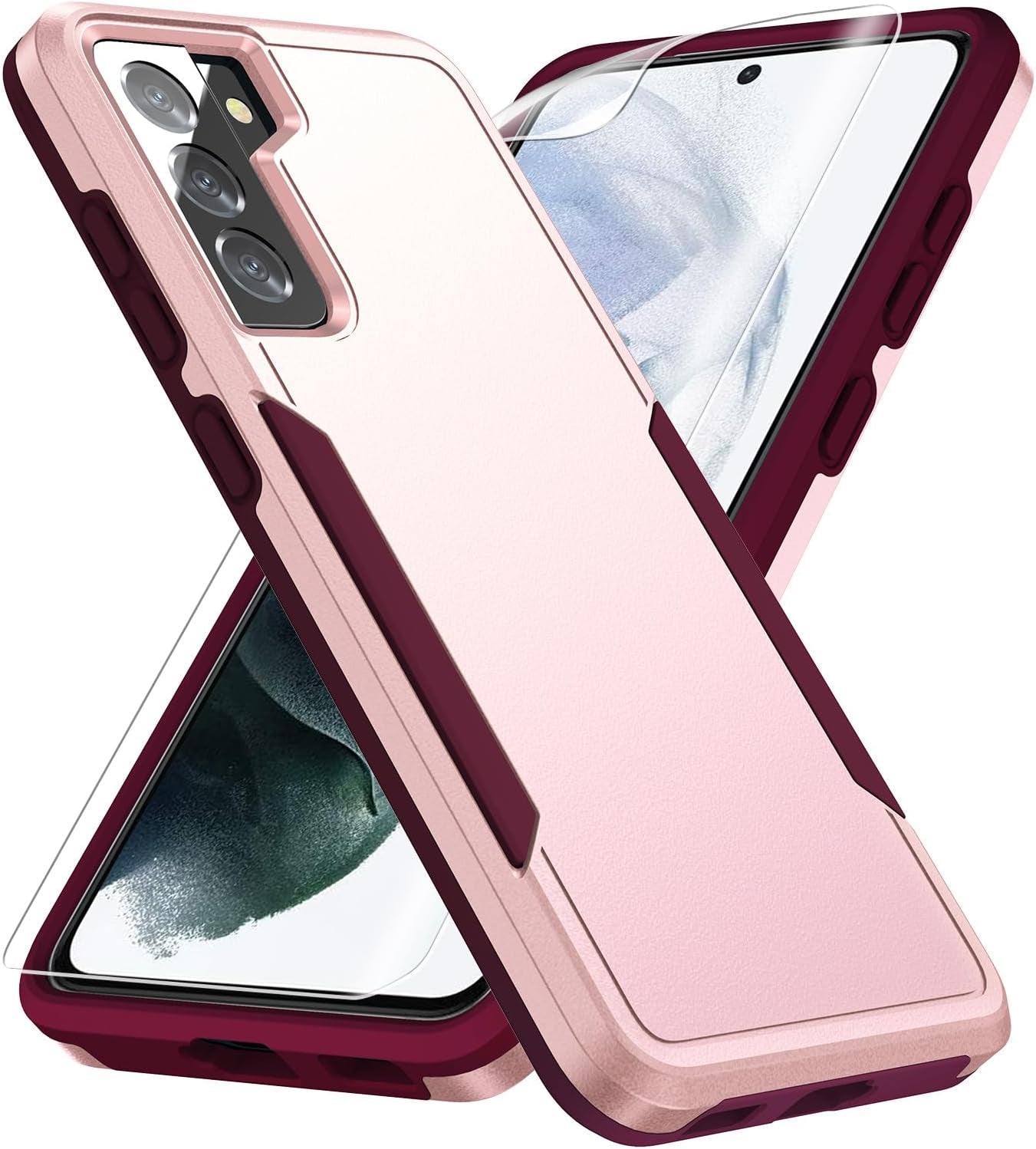 For Samsung Galaxy S21 Case, Galaxy S21 Case with HD Screen Protector [Military Grade Drop Tested] Heavy-Duty Tough Rugged Shockproof Protective Case for S21, Red  BOYOSS Pink  