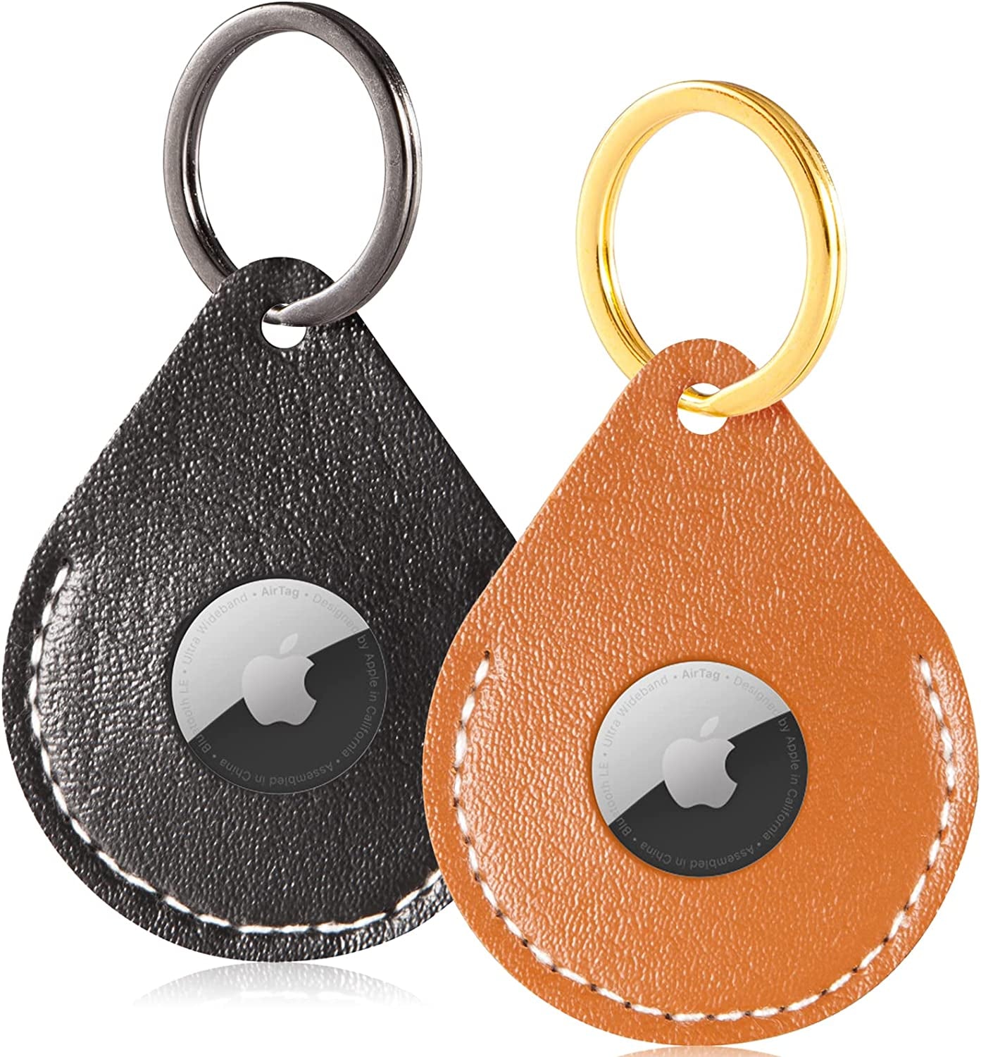FOREVERFLYBIRD 4 Pack Airtag Holder Leather Case Air Tag Cover Keychain GPS Tracker Remote Finder Key Travel Backpack Pet Locator,Grey,White,Pink,Red  FOREVERFLYBIRD Black,Brown  