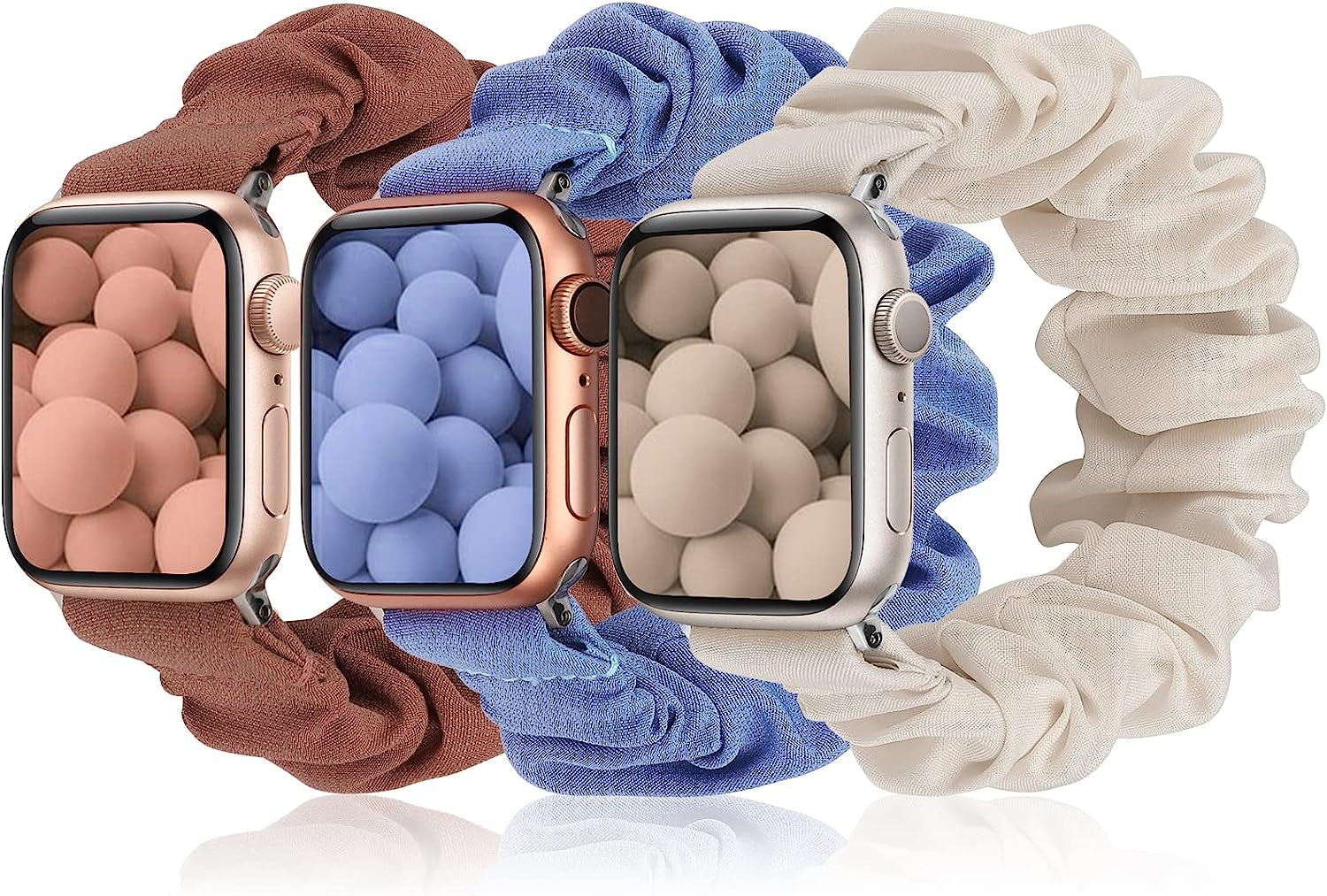 TOYOUTHS 3 Packs Compatible with Apple Watch Band Scrunchies 49Mm(Ultra)/45Mm/44Mm/42Mm Cloth Soft Pattern Printed Fabric Bracelet Women Iwatch Elastic Scrunchy Band Series SE 8 7 6 5 4 3 2 1 S/M  TOYOUTHS Starlight/Blue/Brown 41/40/38mm M/L(6.0" - 6.9" Wrist) 