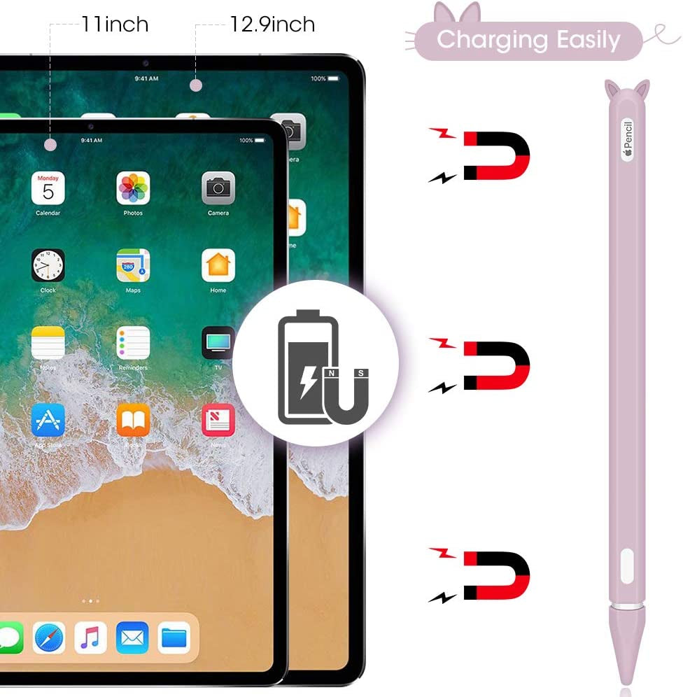 3 Pack Silicone Case for Apple Pencil 2Nd Generation Holder Sleeve Skin Cover Accessories for Ipad Pro 11 12.9 Inch 2018,Cute Soft Grip Pouch Cap Holder and 3 Protective Nib Covers-Purple,Pink,Black  2Cat-pencil-Pink+purple+black   