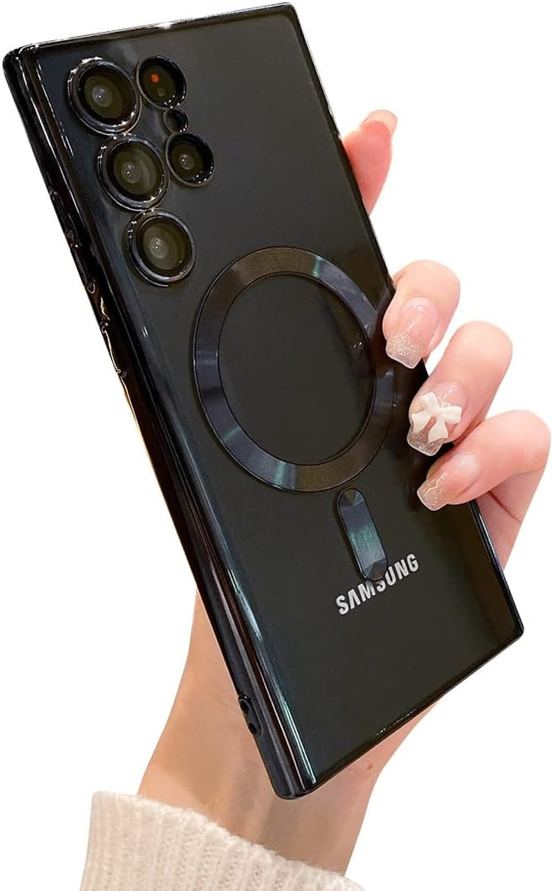 Threehundred for Samsung Galaxy S22 Ultra Case Magnetic Clear with Camera Lens Protector Full Protection Magsafe Electroplated Silicone Slim Fit Shockproof Protective Case Cover 6.8 Inch - Lavender  Threehundred Black  