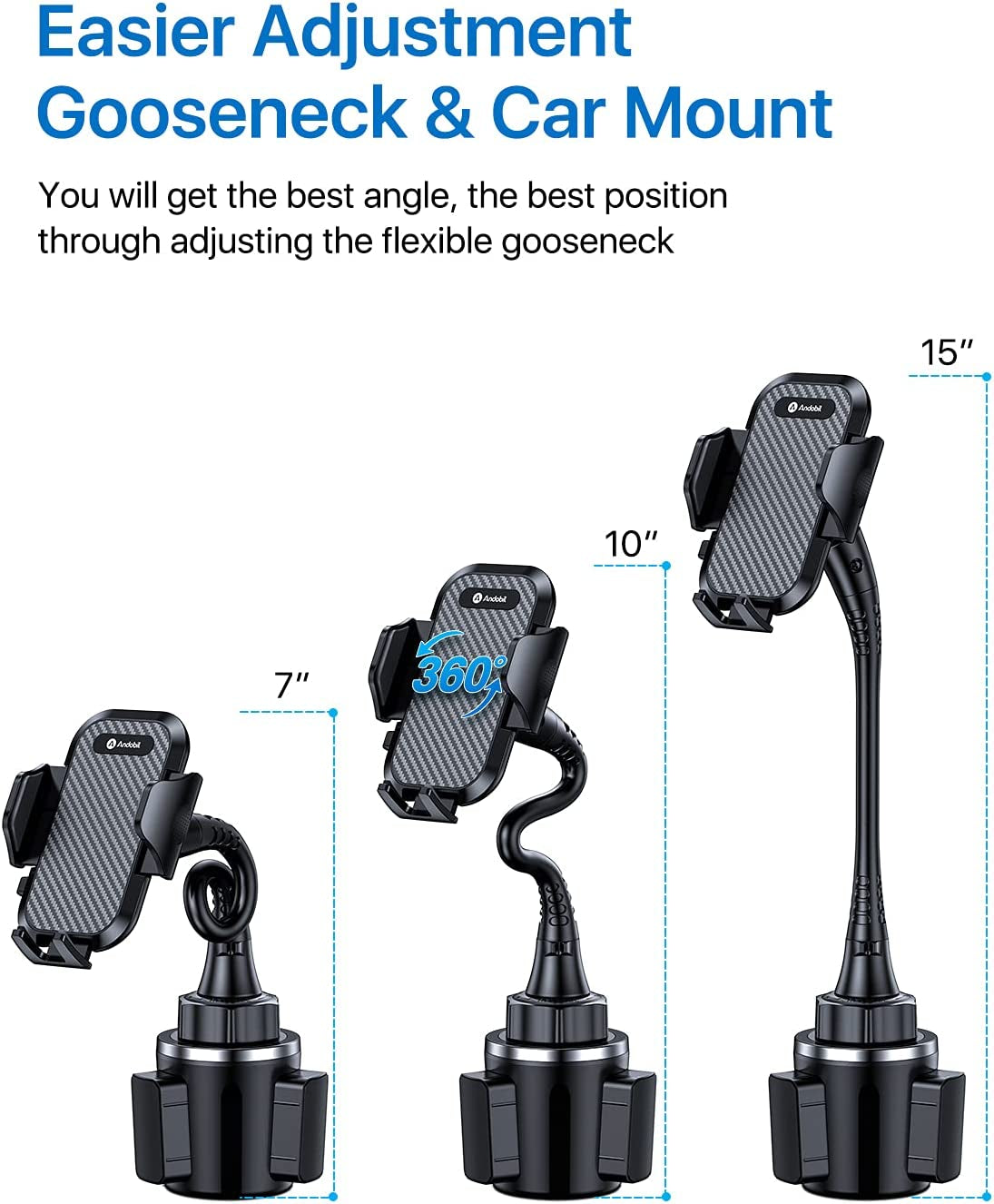 Andobil [Newest & Solidest 15In Cup Holder Phone Mount, [Stable & Adjustable] Long Gooseneck Cup Phone Holder for Car Truck [Military-Grade] Fit for Iphone 14 13 12 Pro Max & All Cell Phones  andobil   