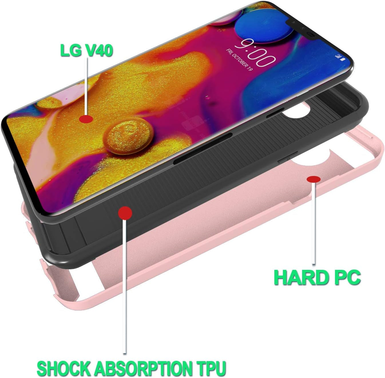 Ayoo Compatible with LG V40 Case,Lg V40 Thinq Case, LG V40 Phone Cases,360 Degree Rotating Ring Stand Fishnet Full Bodystocking Dual Layer Shock-Absorption for LG V40-ZK Rose Gold  Ayoo   