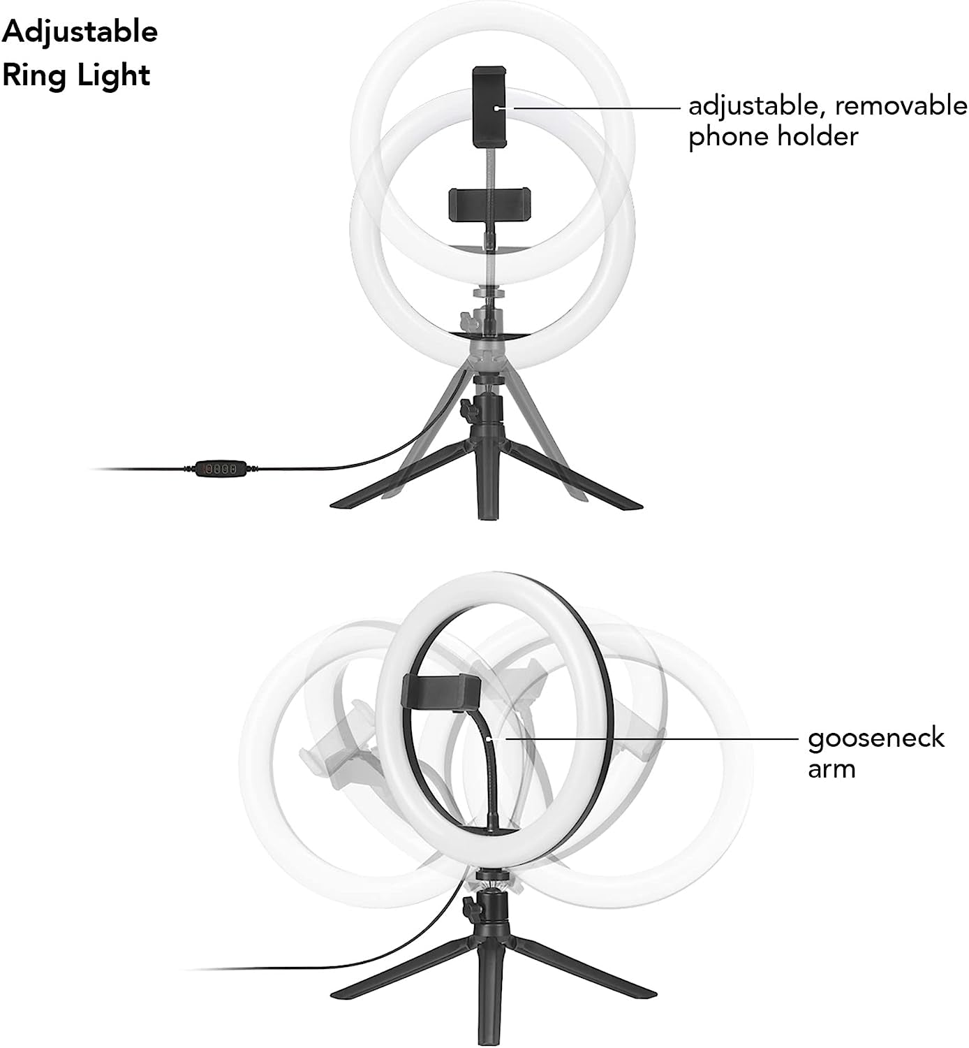 Globe Electric 13338 10'' Ring Light with Tripod Stand, LED Integrated Circle Light with Phone Holder for Live Stream/Makeup/Youtube Video/Tiktok, Compatible with All Phones, Adjustable Height  Globe Electric   