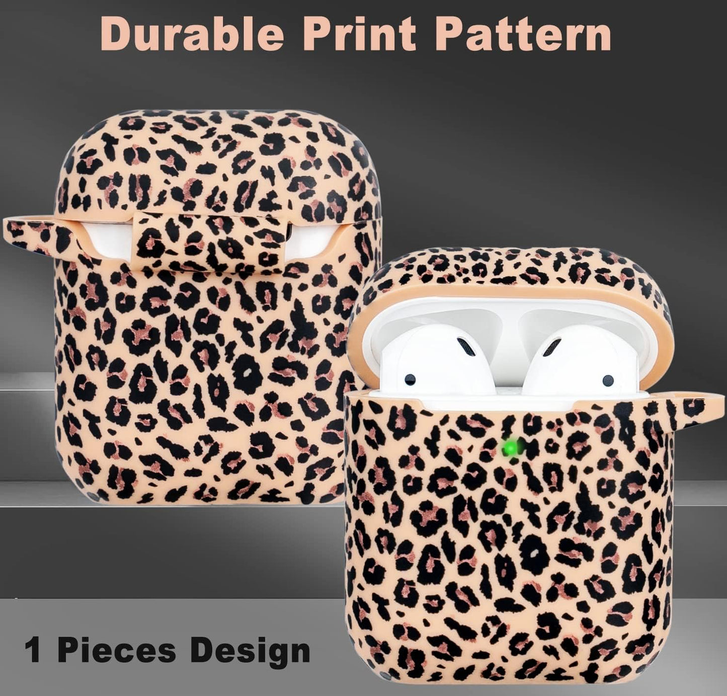 Cheetah Silicone Airpods Case, Gawnock Soft Earpod Case Cover Flexible for Airpods 2Nd/1St Generation Floral Print Cover for Women Girls with Keychain - Khaki Leopard  Gawnock   