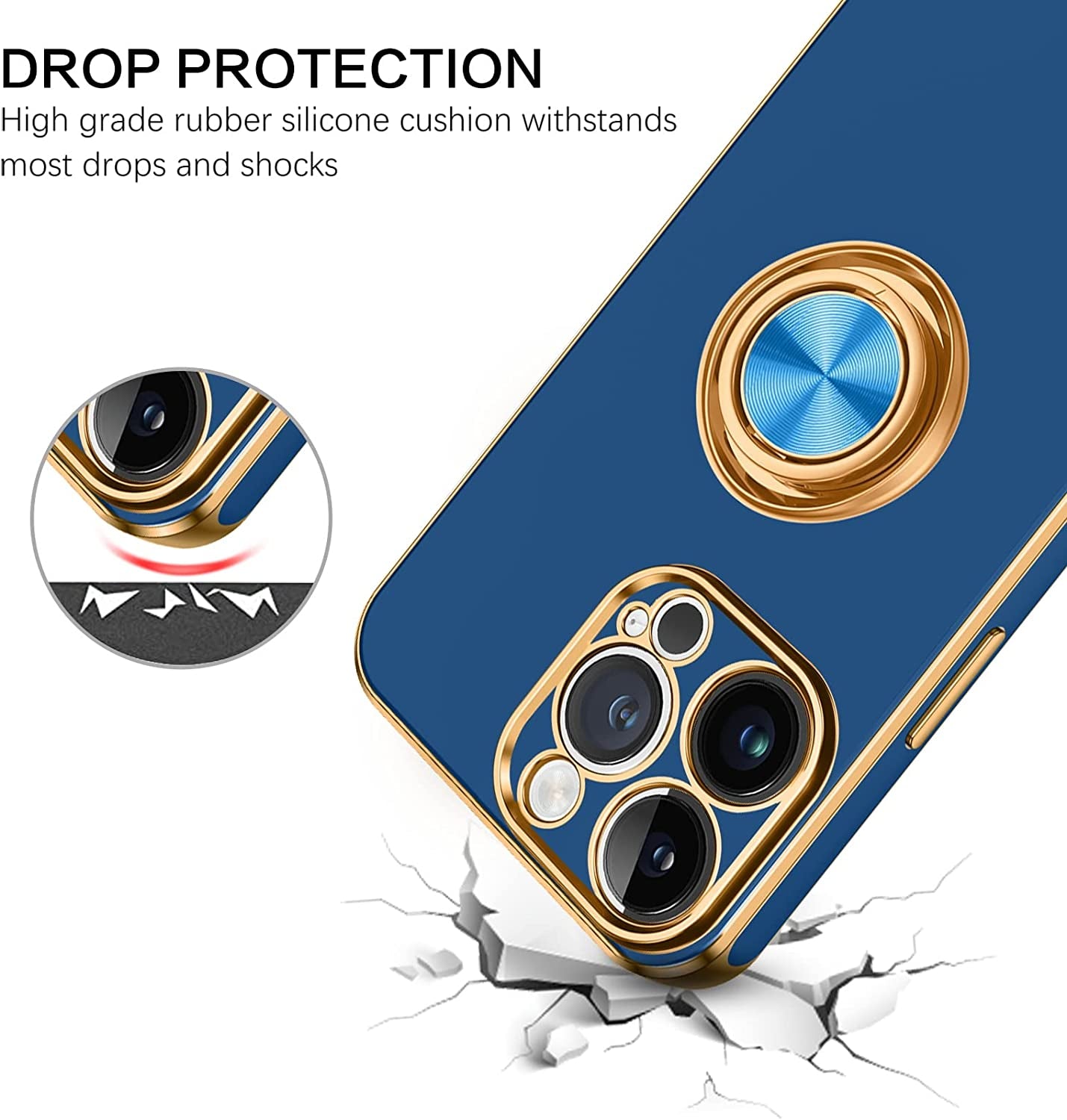 BENTOBEN Iphone 14 Pro Max Case, Slim Lightweight 360° Ring Holder Kickstand Support Car Mount Shockproof Women Men Non-Slip Protective Case for Iphone 14 Pro Max 6.7", Blue  BENTOBEN   