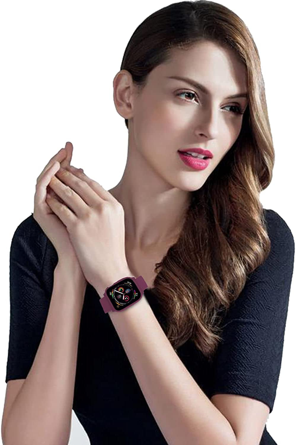 3 in 1 for Apple Watch Band with Case Built-In Screen Protector,Smartwatch Silicone Men Women Sport Wrist Strap & PC Hard Bumper Cover & Tempered Glass Screen Protector for Iwatch SE Series 8 7 6 5 4  Lasllaves   