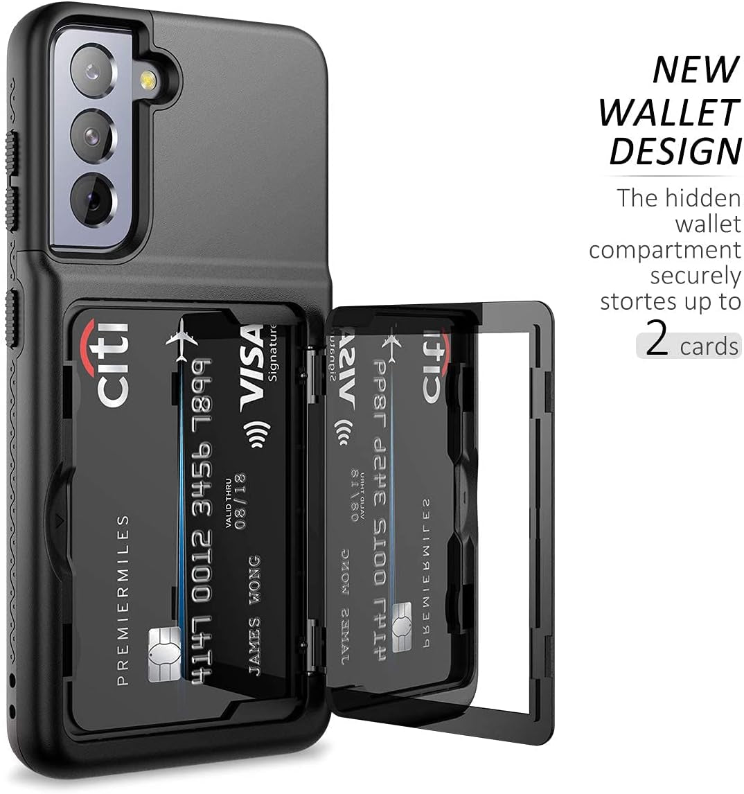 Welovecase for Samsung Galaxy S21 Wallet Case with Credit Card Holder & Hidden Mirror, Defender Protective Shockproof Heavy Duty Protection Phone Cover for Samsung Galaxy S21 5G, 6.2 Inch Black  WeLoveCase   