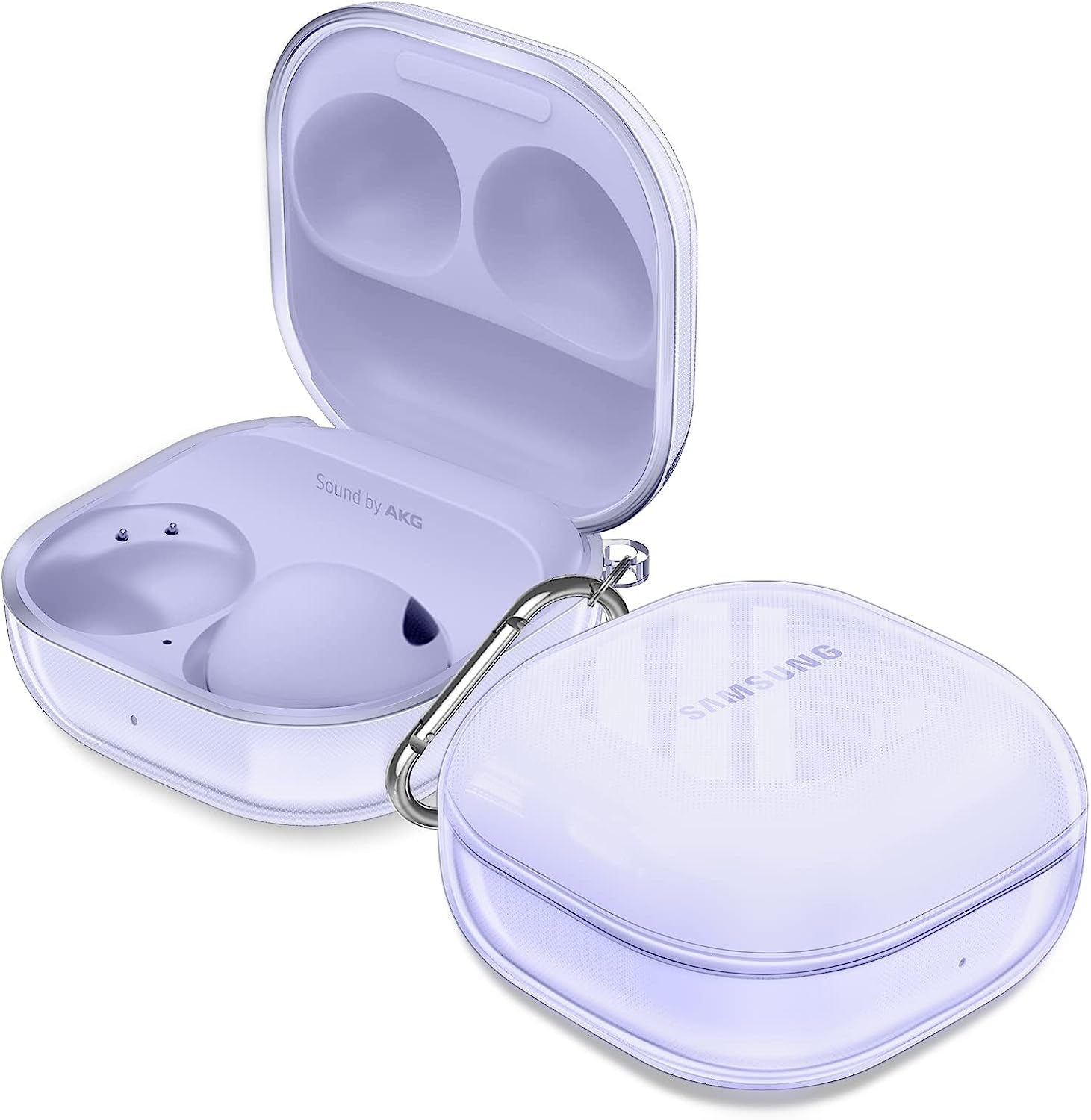 Fintie Case for Samsung Galaxy Buds 2 Pro (2022) / Galaxy Buds 2 (2021) / Galaxy Buds Pro (2021) / Galaxy Buds Live (2020) - Soft TPU Clear Anti-Scratch Protective Cover with Carabiner, Crystal Purple  Fintie   