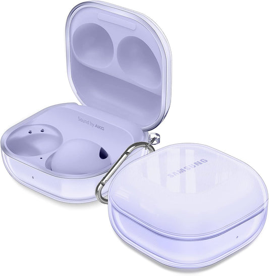Fintie Case for Samsung Galaxy Buds 2 Pro (2022) / Galaxy Buds 2 (2021) / Galaxy Buds Pro (2021) / Galaxy Buds Live (2020) - Soft TPU Clear Anti-Scratch Protective Cover with Carabiner, Crystal Purple  Fintie   