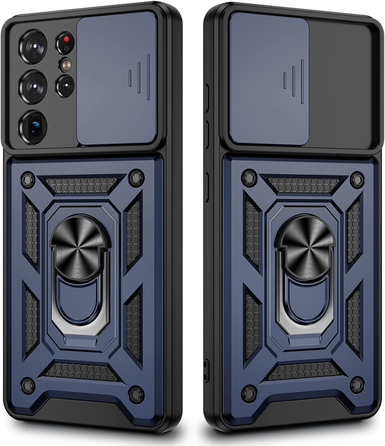 VEGO for Galaxy S21 Ultra Case with Slide Camera Cover, Built-In 360° Rotate Ring Kickstand Magnetic Cover Case for Samsung Galaxy S21 Ultra 5G 6.8 Inch - Black  VEGO Blue  