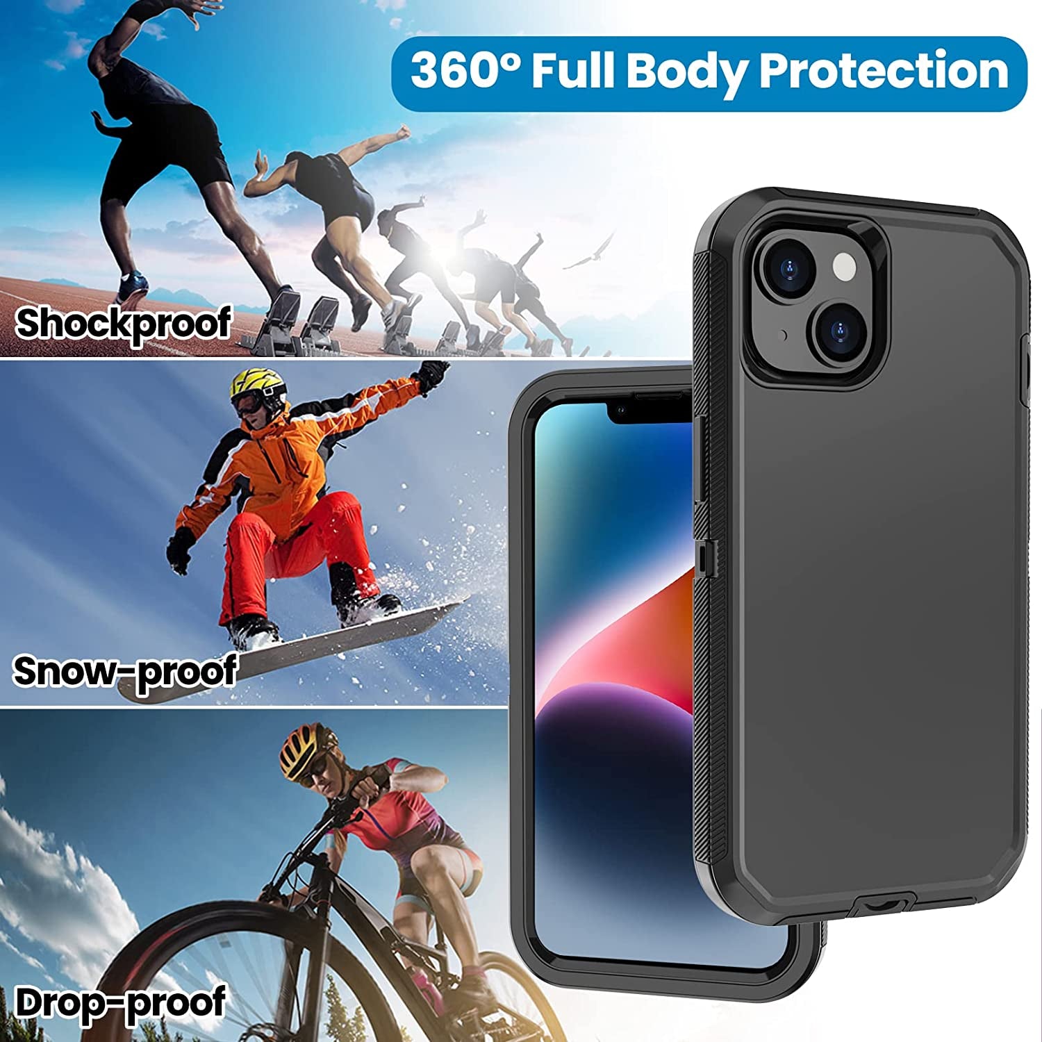 Annymall for Iphone 14 plus Case with 2 Screen Protector, Heavy Duty Drop Protection Shockproof Rugged 3-Layer Military Tough Durable Protective Cover for Apple Iphone 14 plus 6.7" (Black)  Annymall   