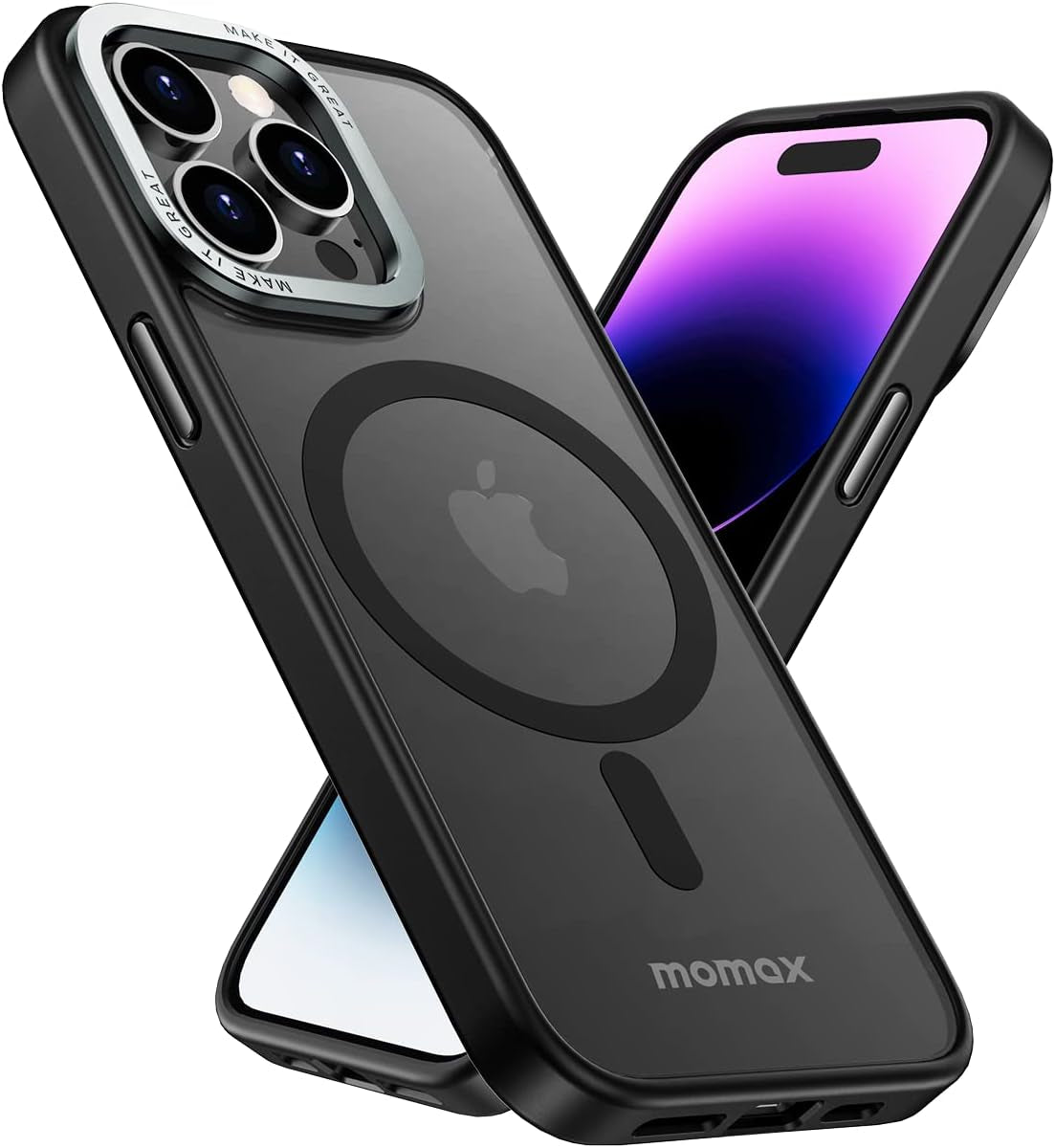 MOMAX Magnetic Phone Case, Translucent Matte Magnet Phone Case with Aluminum Alloy Camera Frame, Shockproof Iphone 14 plus Hybrid Case with Magnet, Compatible with Magsafe Case for Iphone 14 Plus  Momax Technology Ltd. Black Iphone 14 Pro Max 