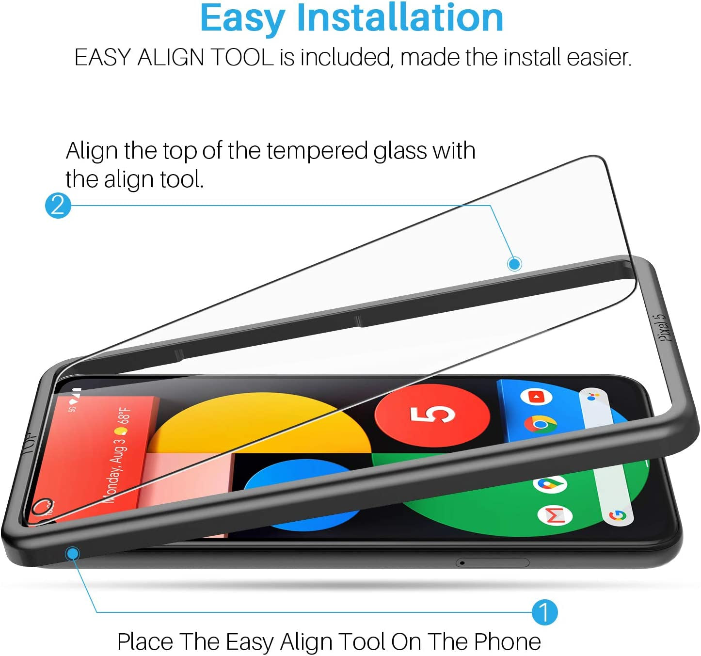 6 Pack LK 3 Pack Screen Protector + 3 Pack Camera Lens Protector for Google Pixel 5, Tempered Glass, Easy Frame Installation, HD Ultra-Thin  LK   