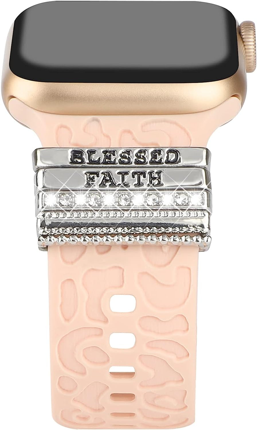 Decorative Rings Loops Compatible with Apple Watch Silicone Bands Charms 45Mm 44Mm 42Mm 41Mm 40Mm 38Mm Iwatch Series 8 7 6 5 4 3 2 1 Watchband Metal Diamond Charms Accessories (No Band)  FERJITGR Letter Silver  