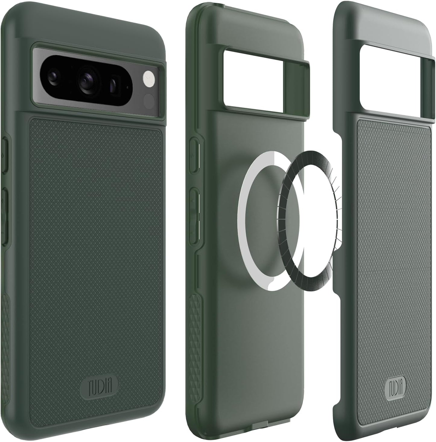 TUDIA Mergegrip Designed for Google Pixel 8 Pro Case 2023, [Magsafe Compatible] Military Grade Slim Dual Layer Heavy Duty Raised Edge Protection Non-Slip Protective Phone Case Cover - Green Lily  TUDIA Pine Green Magsafe Compatible 