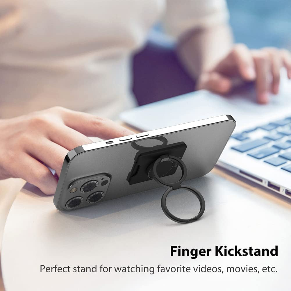 Monidea Phone Ring Holder, Phone Grip Finger Kickstand Wireless Charging Friendly, 360°Rotation Metal Phone Ring Grip Stand Work with Magnetic Car Mount for Iphone Samsung Ipad Tablets & More - Black  MonIdea   