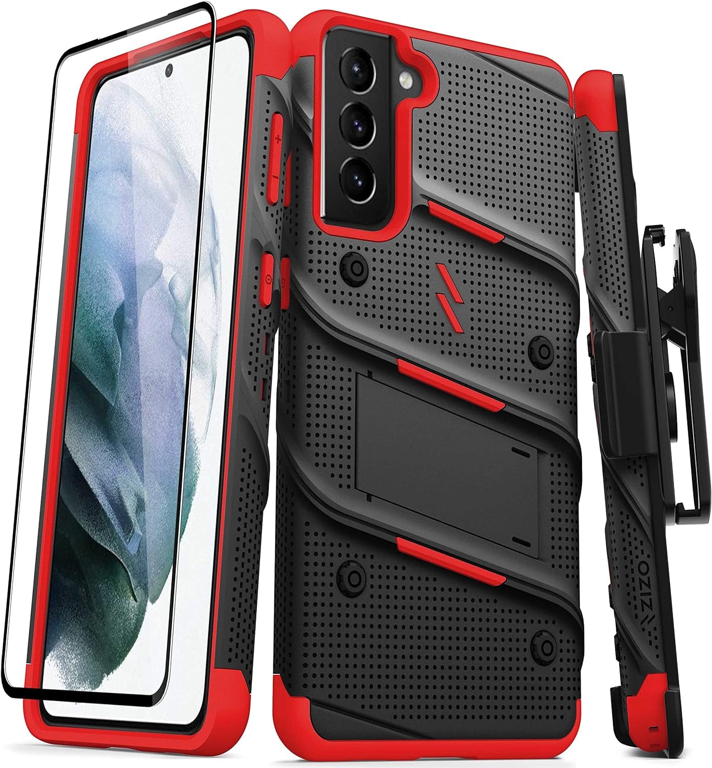 ZIZO Bolt Series for Galaxy S21 plus Case with Screen Protector Kickstand Holster Lanyard - Black & Red  Zizo   