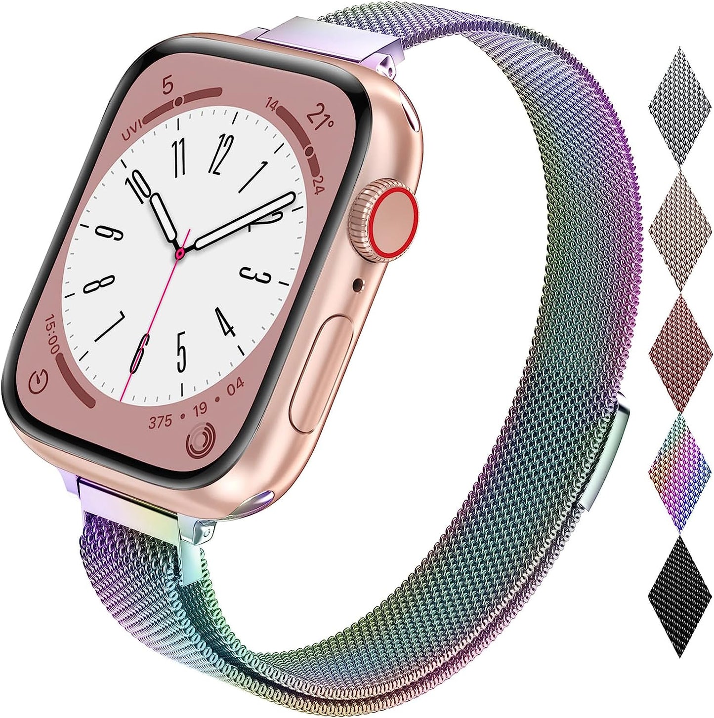 LELONG Women Slim Watch Band for Apple Watch 38Mm 40Mm 41Mm 42Mm 44Mm 45Mm, Stainless Steel Mesh Loop Magnetic Clasp Replacement for Iwatch Bands Series 8 7 SE 6 5 4 3 2 1  LELONG Rainbow 45mm/44mm/42mm 