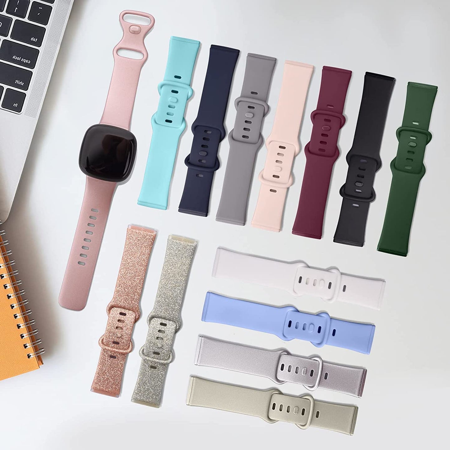 3 Pack Silicone Bands for Fitbit Sense Bands Fitbit Versa 3 Bands Women Men, Classic Soft Sport Bands Replacement Wristbands for Fitbit Sense/Versa 3 Smart Watch (Black/White/Gray, Large)  Amzpas   