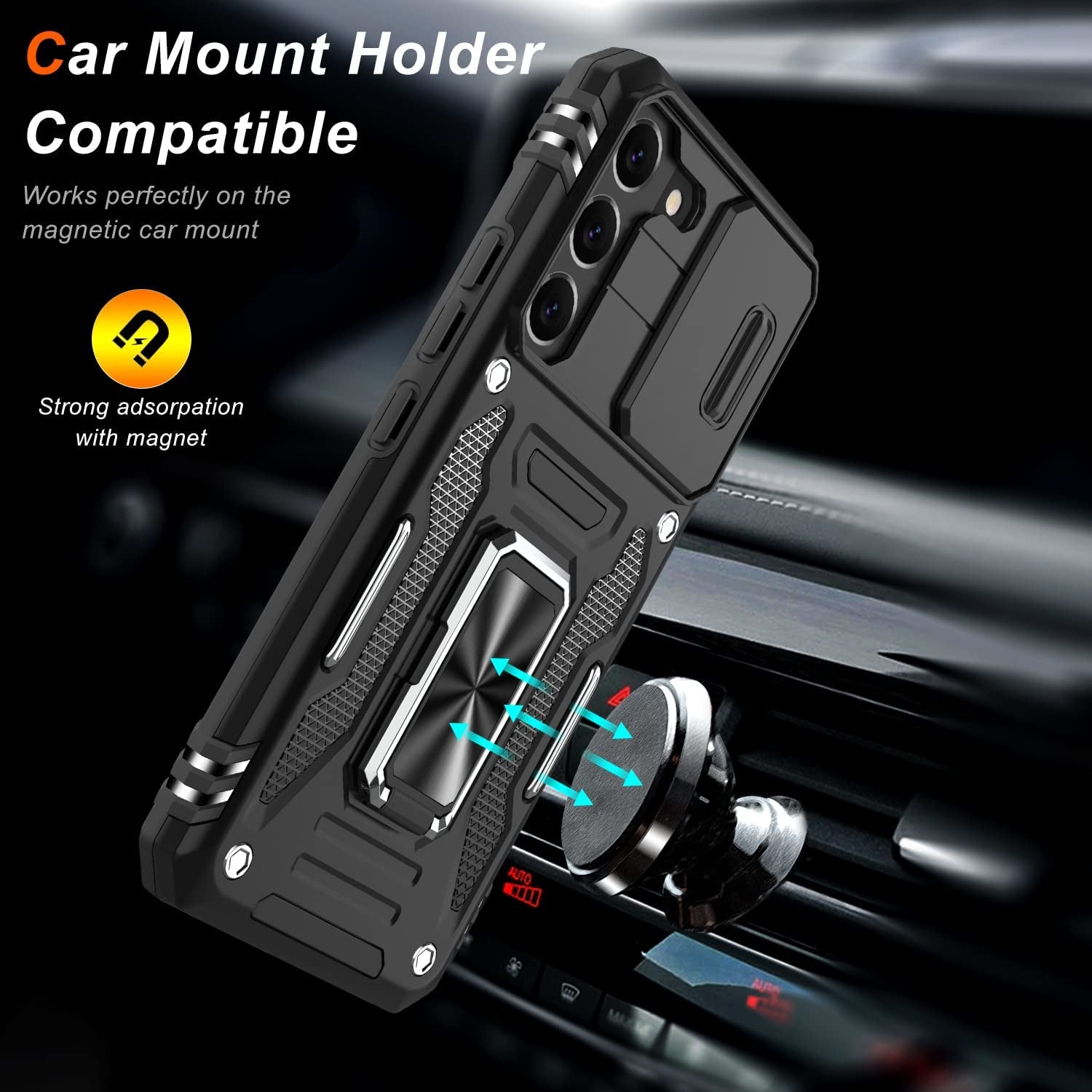 LUMARKE Galaxy S22 plus Case with Camera Cover,Samsung S22 plus Cover Pass 16Ft Drop Test Military Grade Heavy Duty Protective Phone Case with Kickstand for Samsung Galaxy S22 plus Black  LUMARKE   