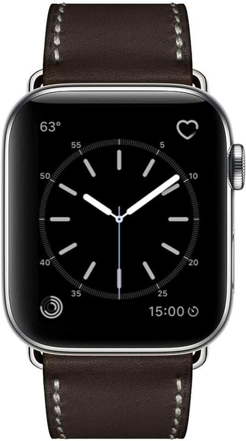 MARGE plus Compatible with Apple Watch Band Series SE 8 7 6 5 4 3 2 1 Ultra 49Mm 45Mm 41Mm 44Mm 40Mm 42Mm 38Mm, Genuine Leather Replacement Band for Iwatch, Leather Apple Watch Strap for Women & Men Ebony/Silver  MARGE PLUS   