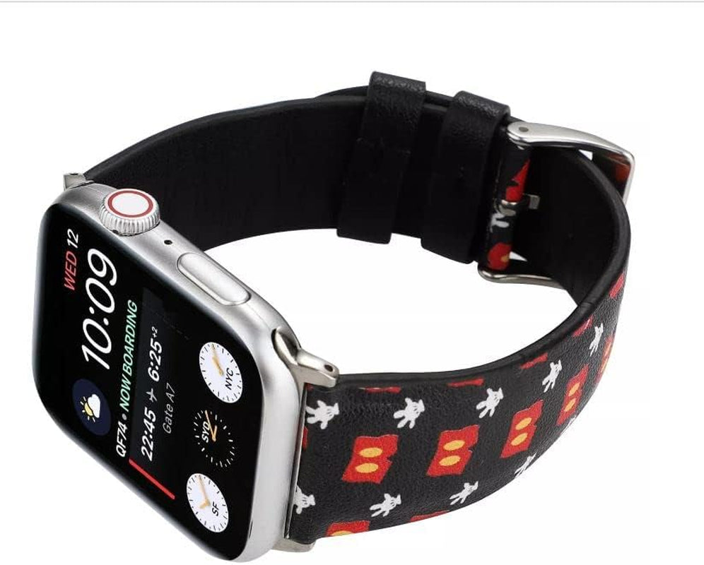MIADEAL Cartoon Mouse Bands for Apple Watch, Genuine Leather, Fits Series Ultra 8 7 SE 6 5 4 3 Sizes 38Mm/40Mm/41Mm/42Mm/44Mm/45Mm/49Mm  MIADEAL Black 2 42mm, 44mm or 45mm 