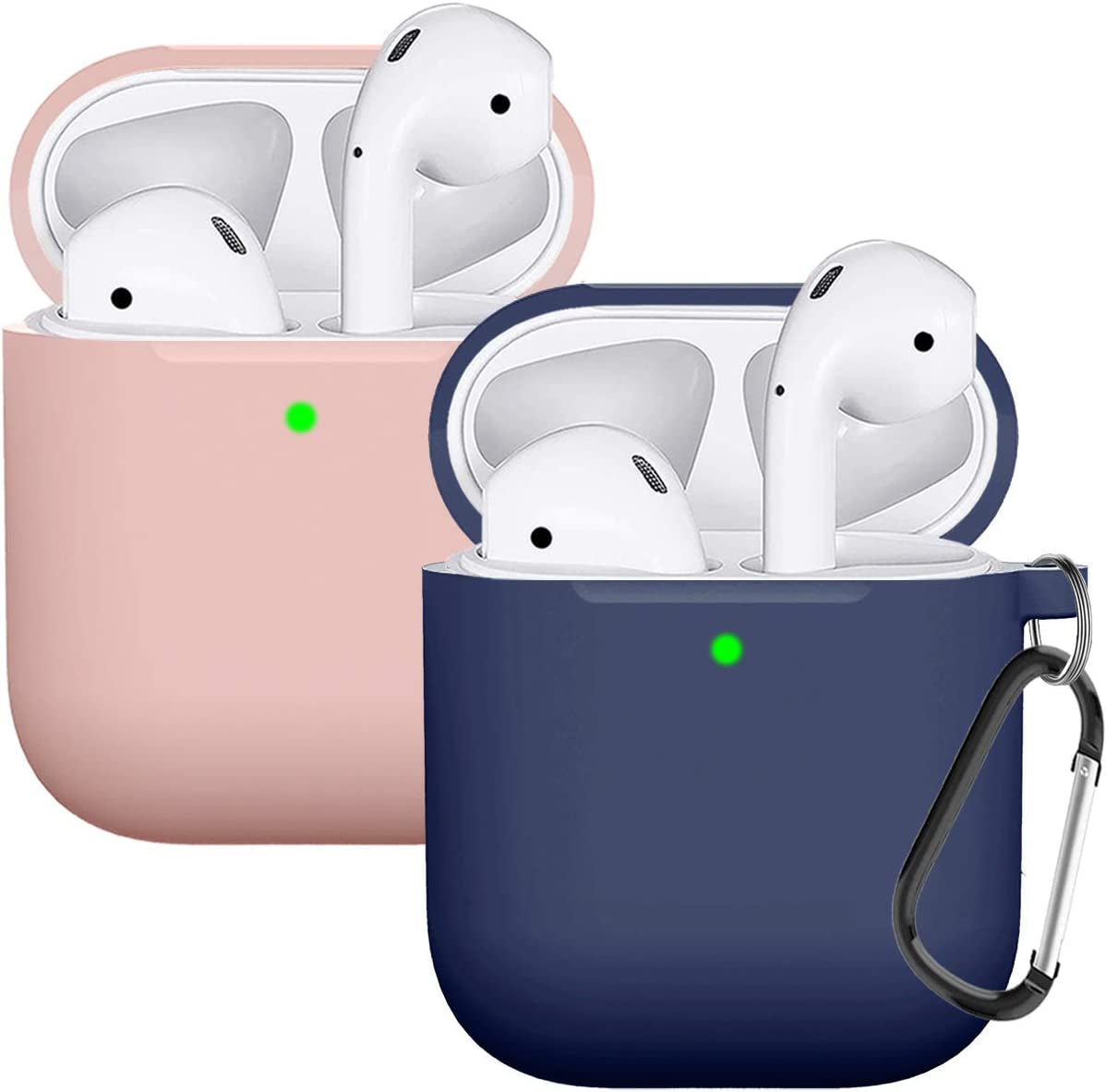 Compatible with Airpods Case Cover Silicone Protective Skin for Airpods Case 2&1 (2 Pack) Black/Sand Pink  Doboli Pink-Navy blue  