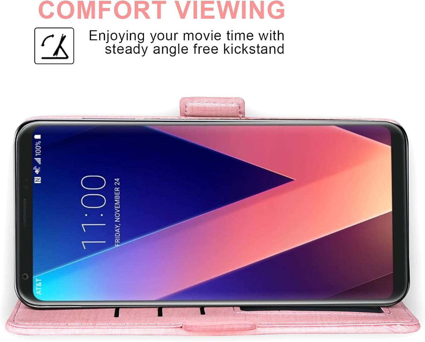 Asuwish Compatible with LG V35 Thinq V30 plus Wallet Case Tempered Glass Screen Protector and Flip Cover Card Holder Cell Phone Cases for LGV30 LGV35 LG30 LG35 V 30 35 V30+ V30S H931 Women Men Pink  NSS   
