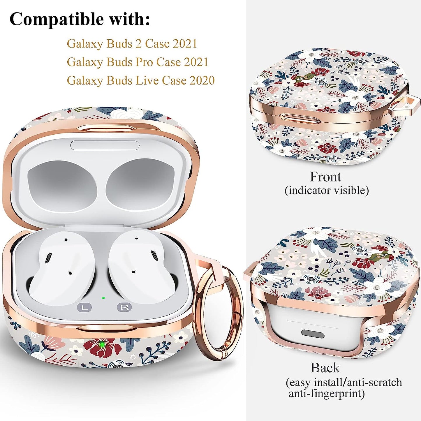 Happypapa Case for Samsung Galaxy Buds2 Pro (2022)/ Galaxy Buds 2 (2021)/ Galaxy Buds Pro (2021)/ Galaxy Buds Live (2020) for Women Girls Kids Men Full Protective Case Cover (Flowers Berries)  Happypapa   
